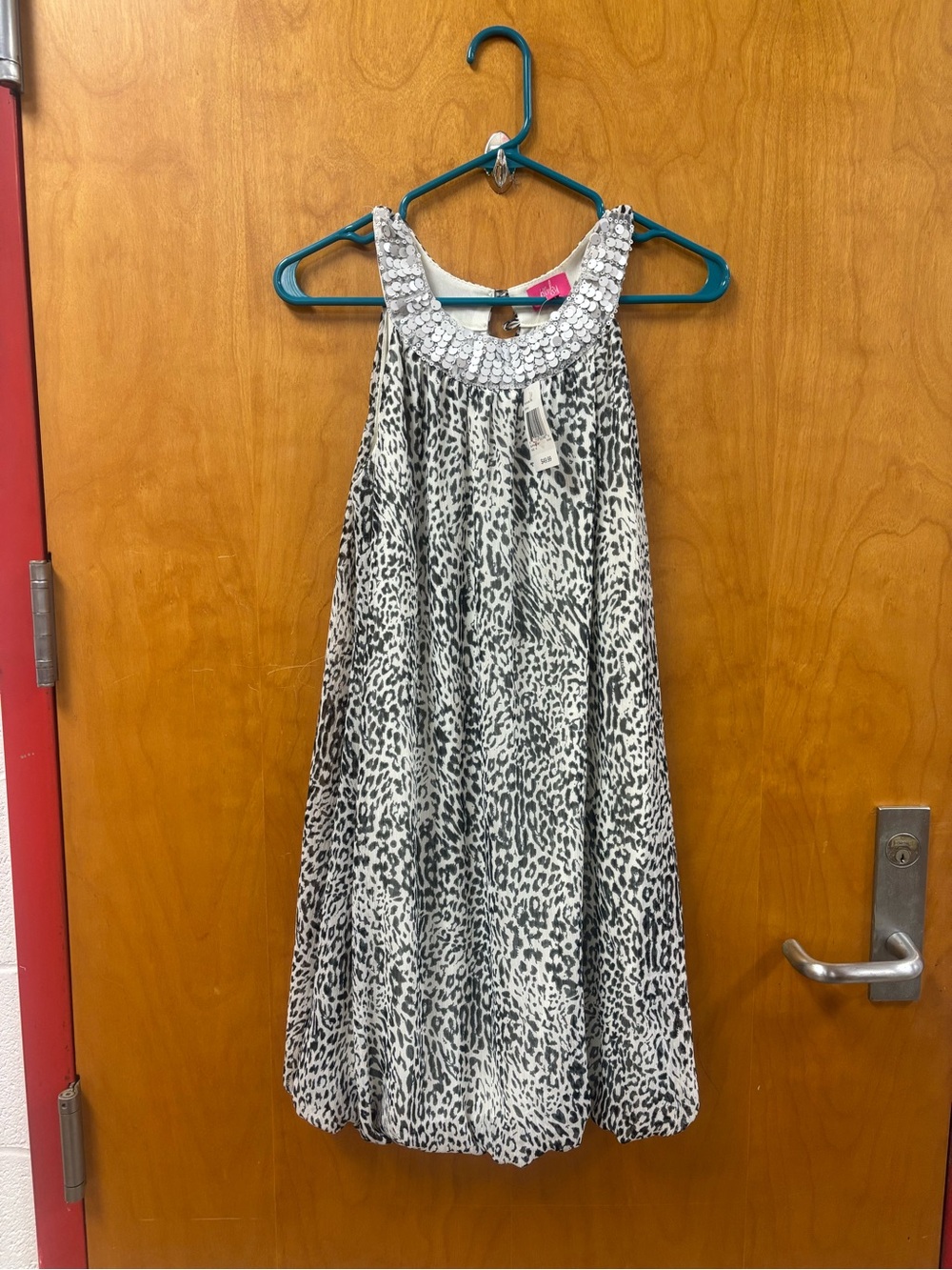 Pinky Black & White Leopard Halter Dress with Sequin Neckline